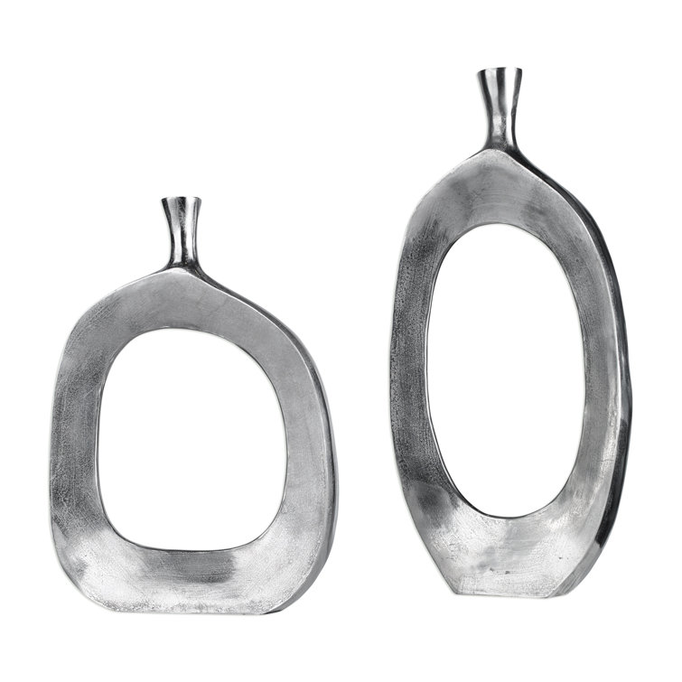 Cierra Silver Textured Aluminum Floor Vase Set