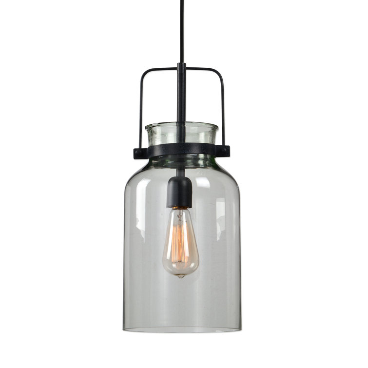 Farmhouse Charm Textured Black Clear Glass Mini Pendant