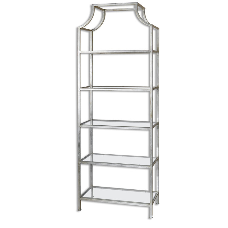 Aurelie Transitional Silver Metal and Glass 5-Shelf Etagere