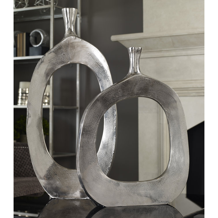 Cierra Silver Textured Aluminum Floor Vase Set