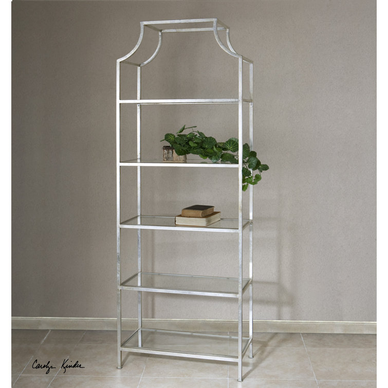 Aurelie Transitional Silver Metal and Glass 5-Shelf Etagere