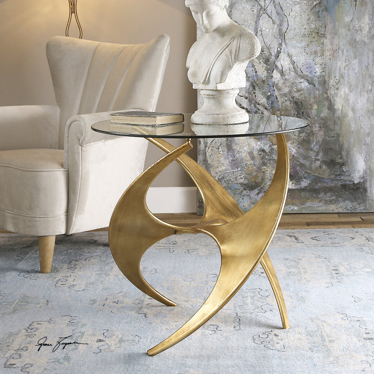 Artisan Gold Round Metal & Glass Occasional Table 28"