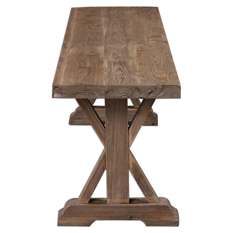 Stratford Salvaged Wood Trestle Dining Bench - Sun Faded Brown