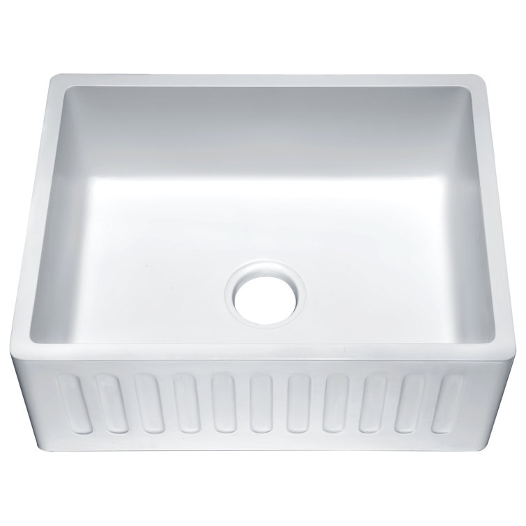 Glossy White Stone Single Bowl Farmhouse Kitchen Sink