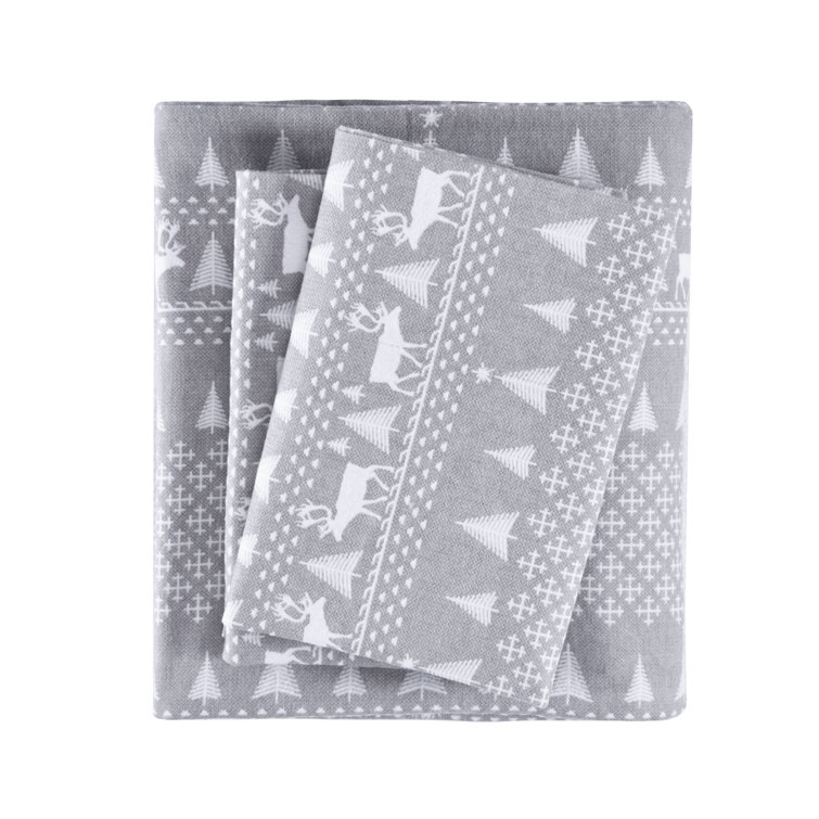 Queen Blue Plaid Cotton Flannel Sheet Set