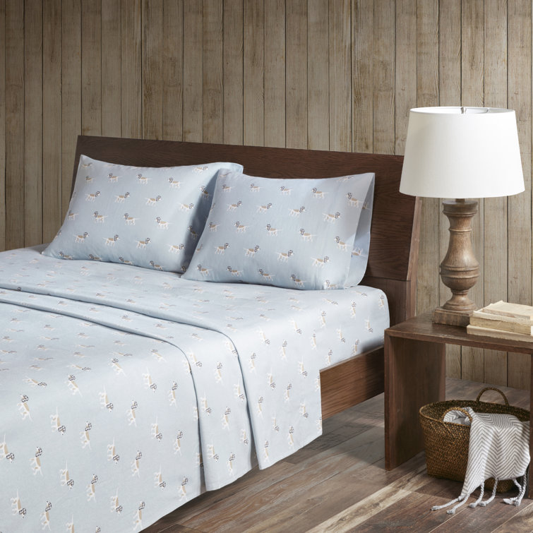King Gray Cotton Flannel Animal Print Bedding Set