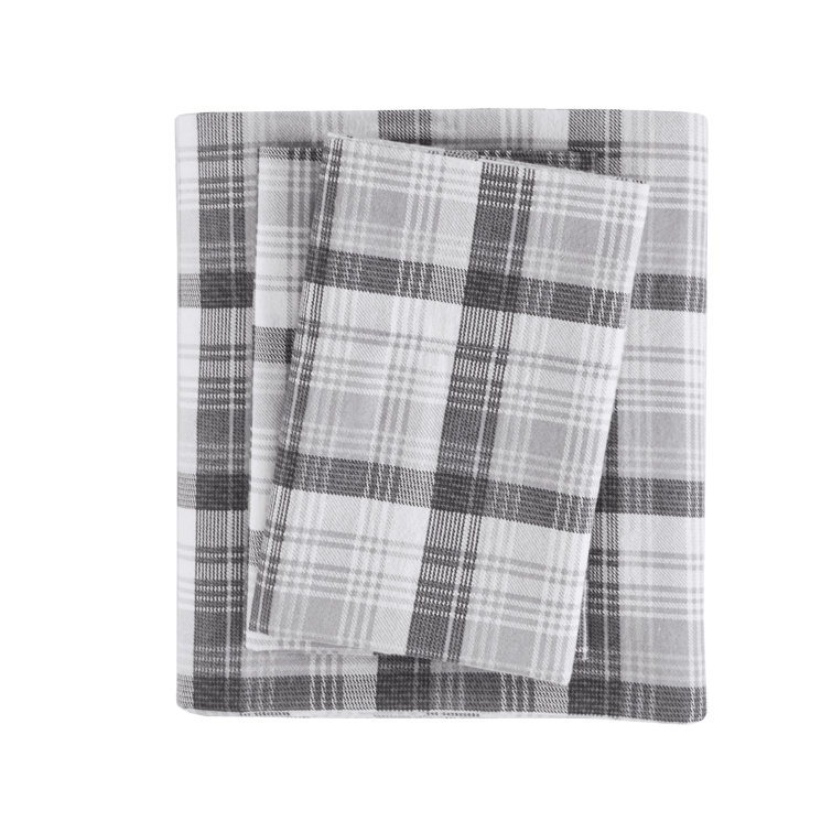 Queen Blue Plaid Cotton Flannel Sheet Set