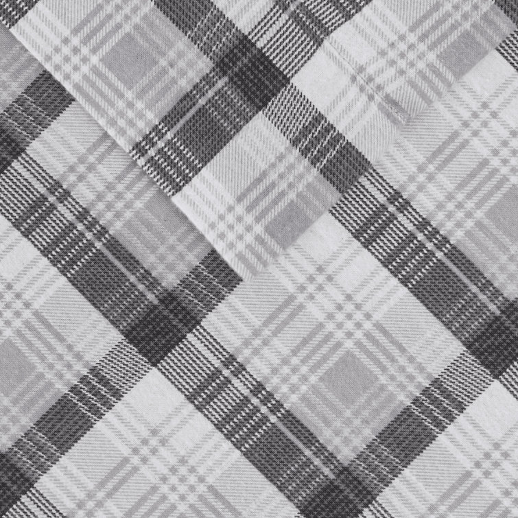 Queen Blue Plaid Cotton Flannel Sheet Set