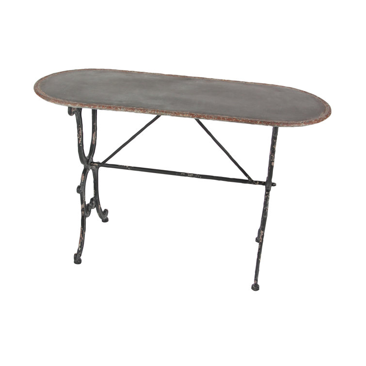 Crestline Distressed Gray Metal & Glass Console Table with Storage