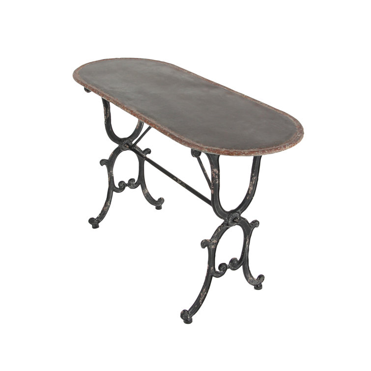 Crestline Distressed Gray Metal & Glass Console Table with Storage
