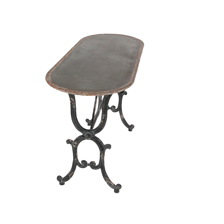 Crestline Distressed Gray Metal & Glass Console Table with Storage
