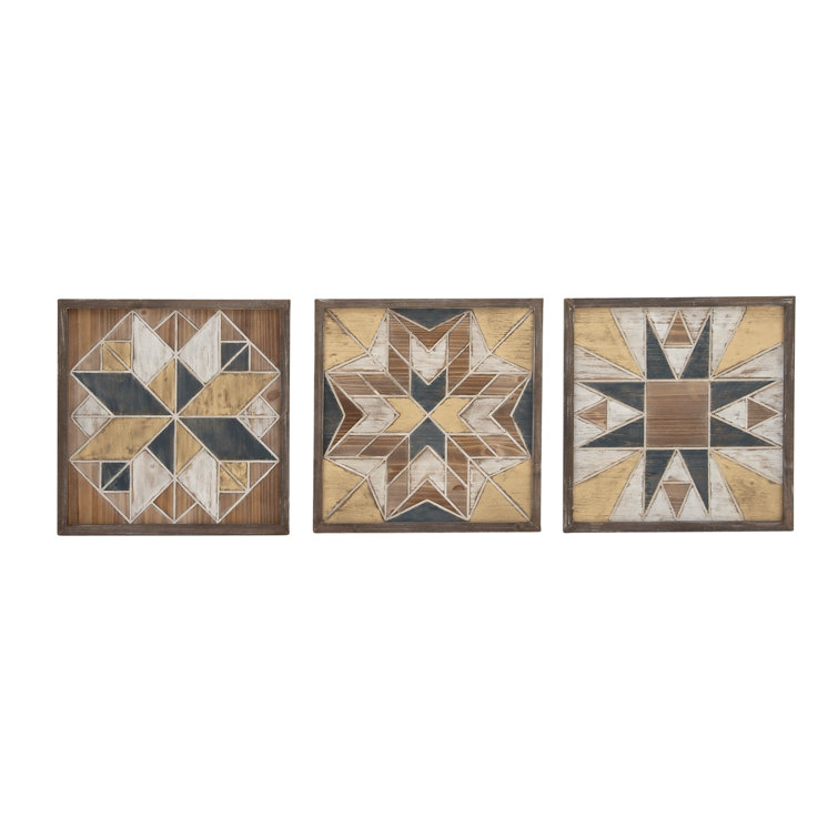 Multi Colored Geometric Wood Wall Decor Set of 3