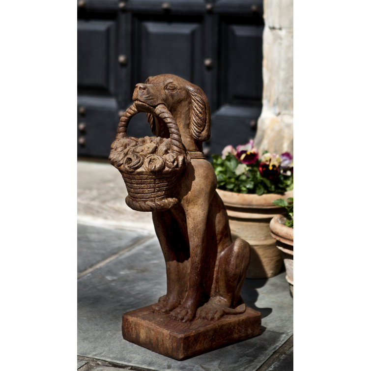 Natural Aged Stone Vintage Dog with Basket Statue