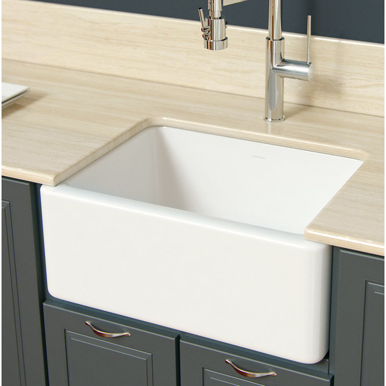 24'' White Fireclay Farmhouse Apron Single Bowl Kitchen Sink