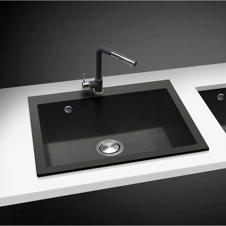23" Black Granite Single Bowl Drop-In Kitchen Sink