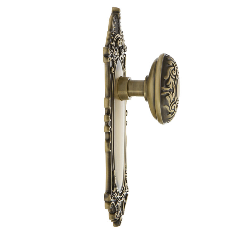 Antique Brass Victorian Door Knob with Ornate Plate