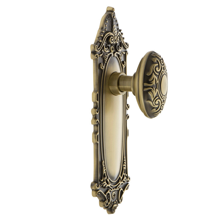 Antique Brass Victorian Door Knob with Ornate Plate