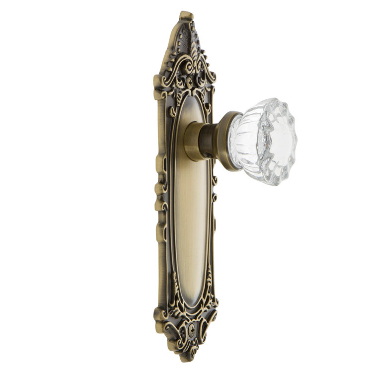 Antique Brass Victorian Plate with Crystal Glass Door Knob