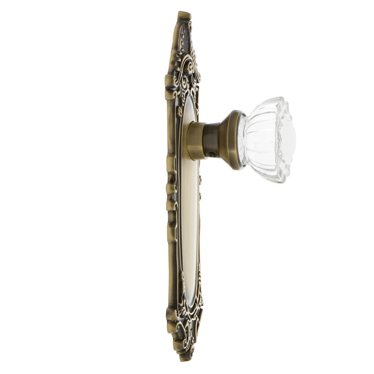 Antique Brass Victorian Plate with Crystal Glass Door Knob