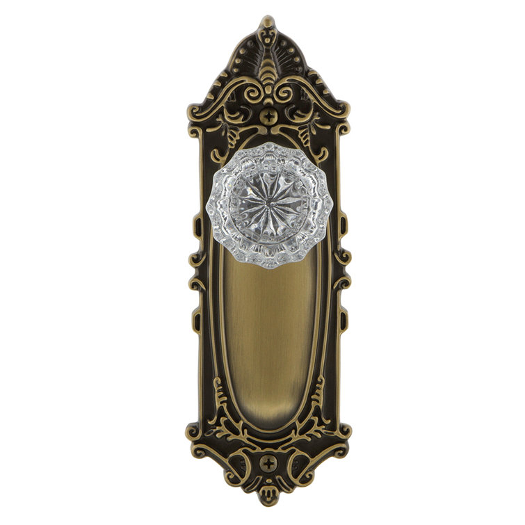 Antique Brass Victorian Plate with Crystal Glass Door Knob