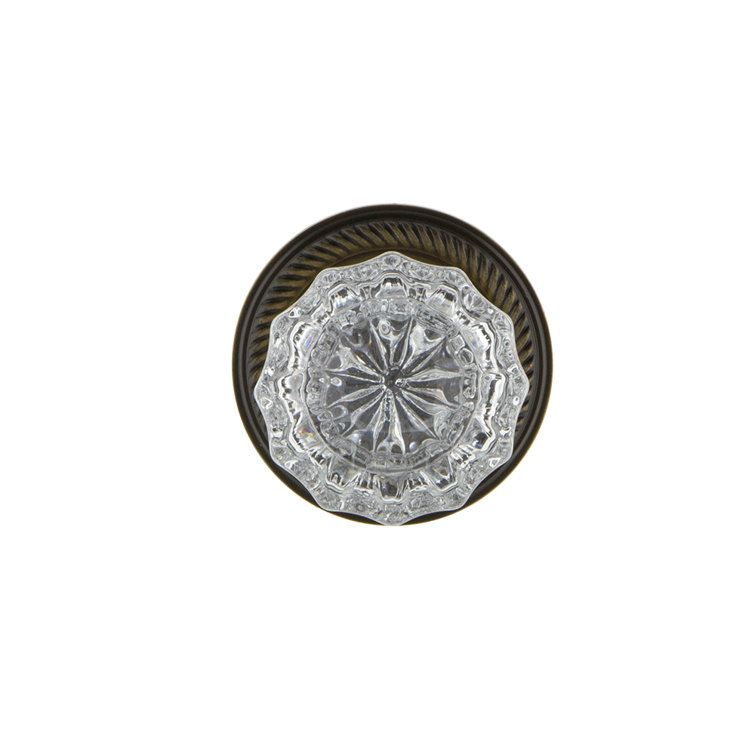 Antique Brass Rope Rosette with Crystal Glass Door Knob