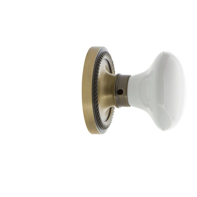 Antique Brass Rope Rosette with White Porcelain Door Knob