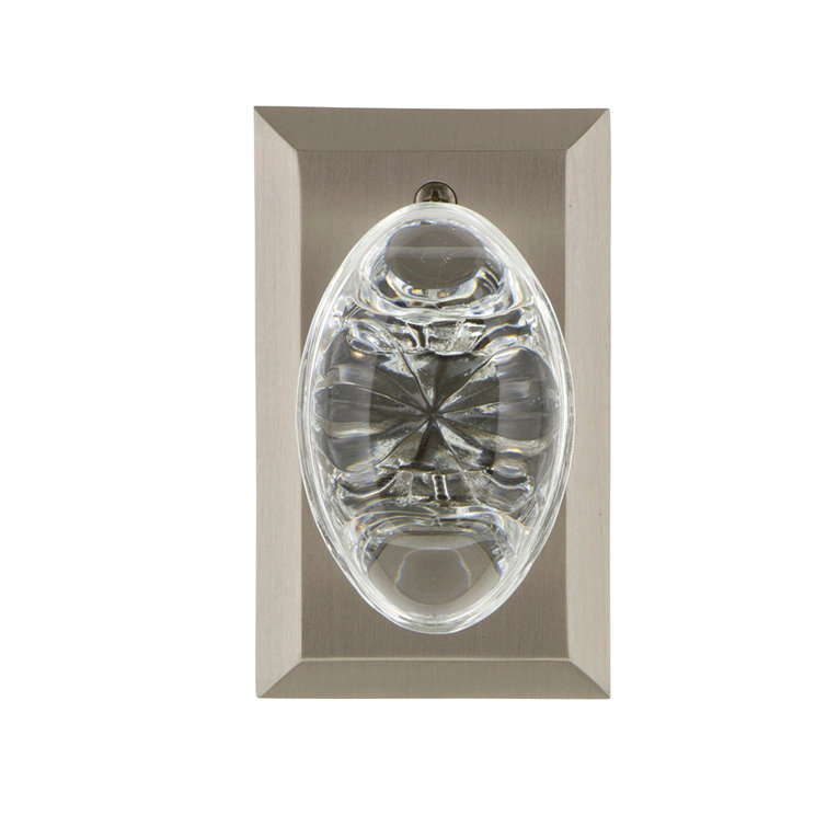 Satin Nickel Studio Plate with Oval Clear Crystal Door Knob