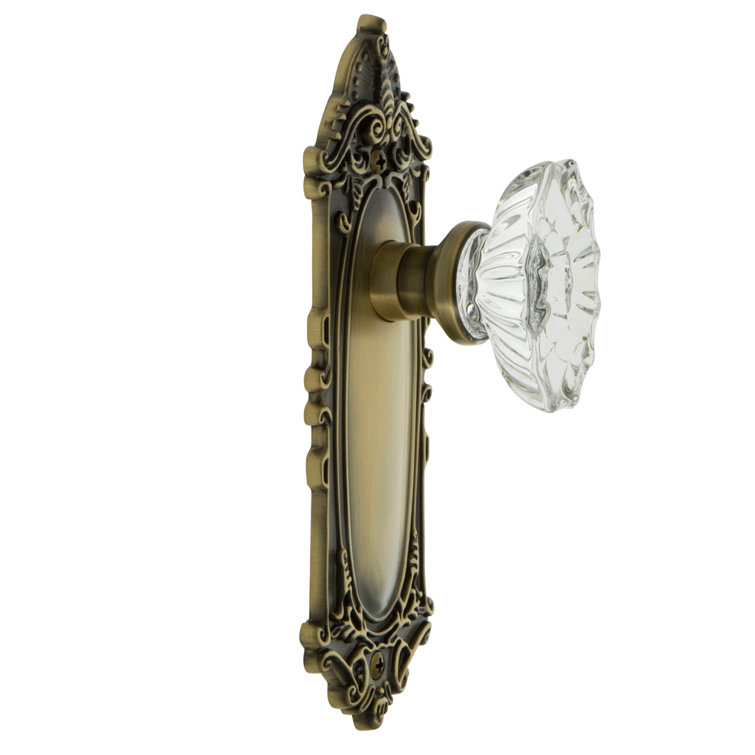 Antique Brass Victorian Plate with Crystal Chateau Door Knob