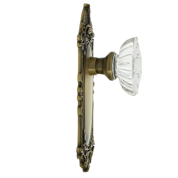 Antique Brass Victorian Plate with Crystal Door Knob