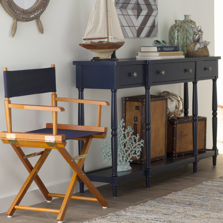 Elegant Navy Blue Transitional 60" Wood Console with Storage
