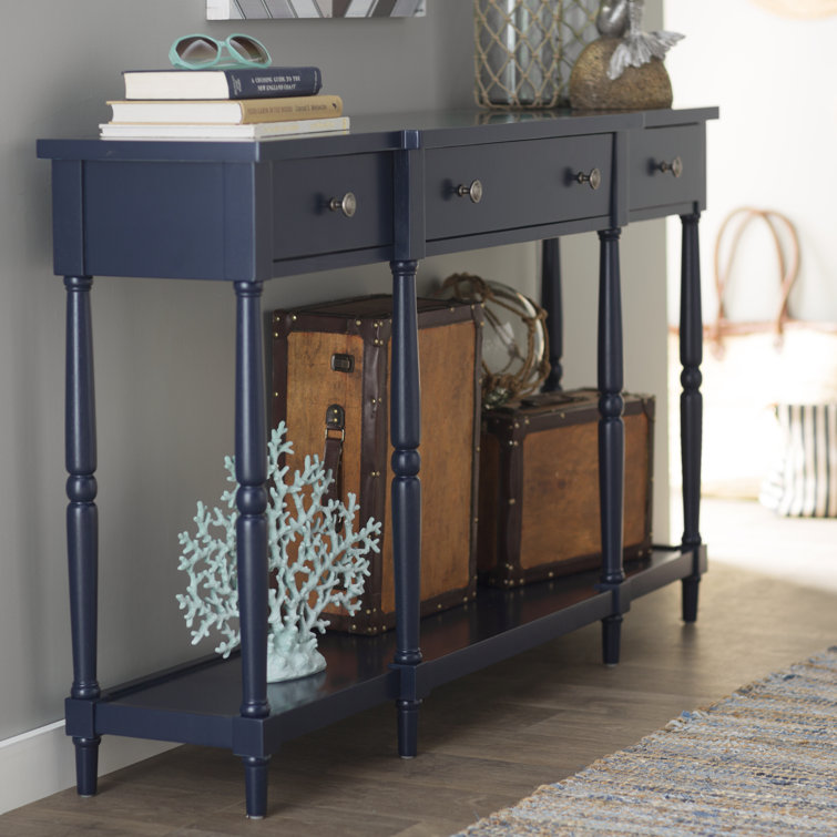 Elegant Navy Blue Transitional 60" Wood Console with Storage