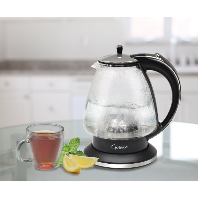 Capresso 48 oz Black and Chrome Glass Electric Kettle