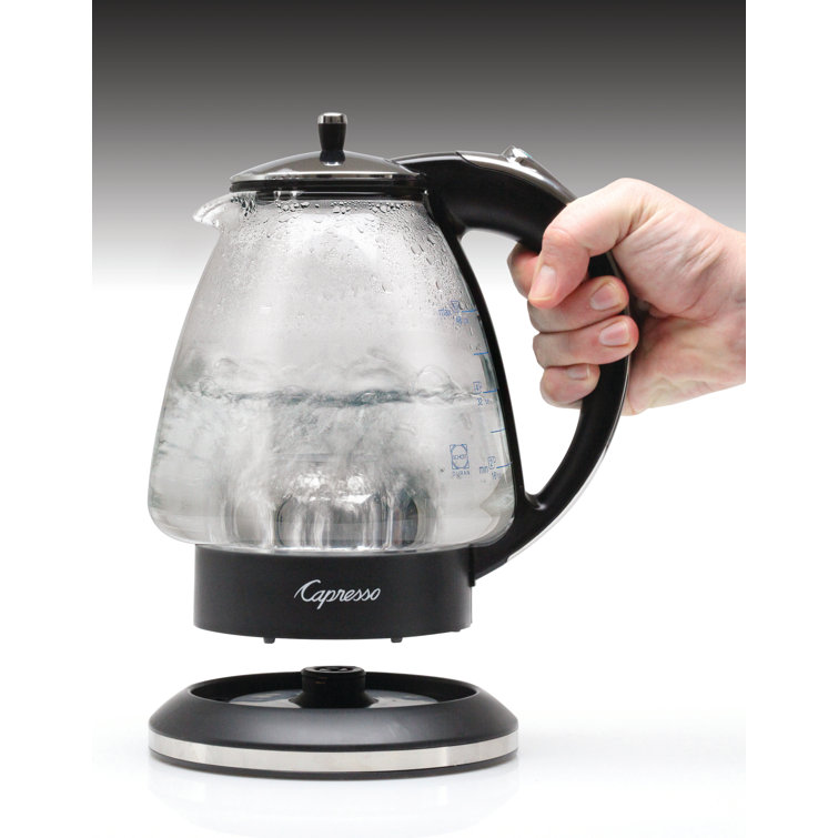 Capresso 48 oz Black and Chrome Glass Electric Kettle