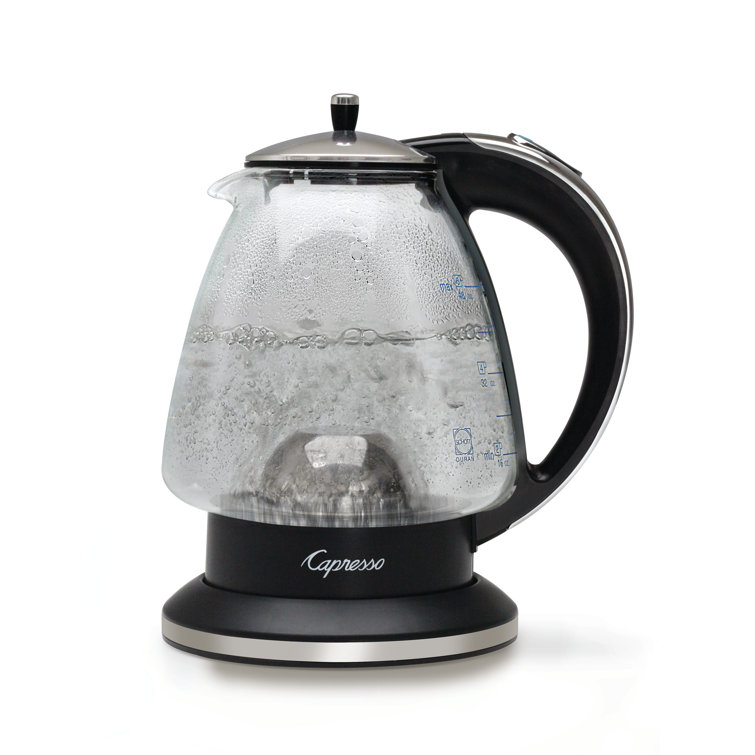 Capresso 48 oz Black and Chrome Glass Electric Kettle