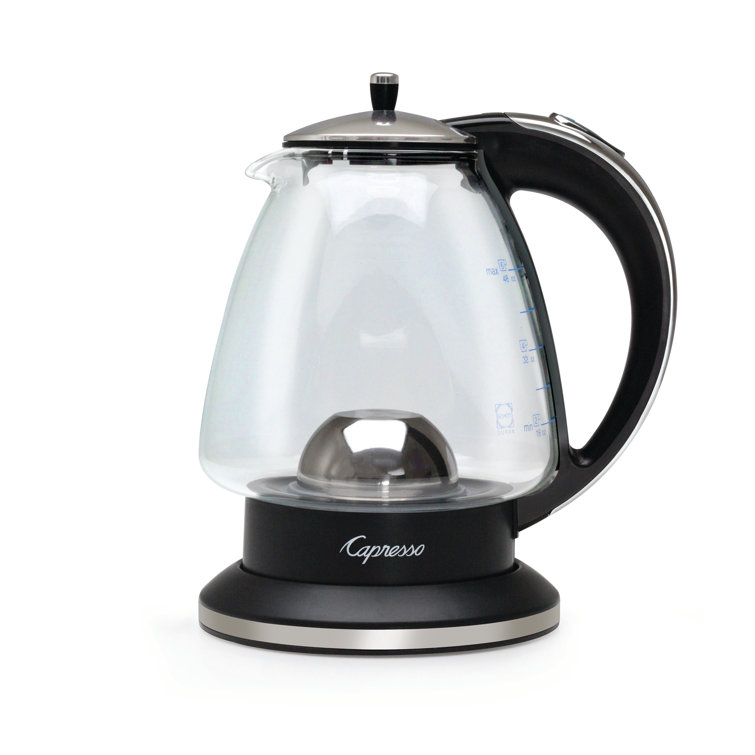 Capresso 48 oz Black and Chrome Glass Electric Kettle