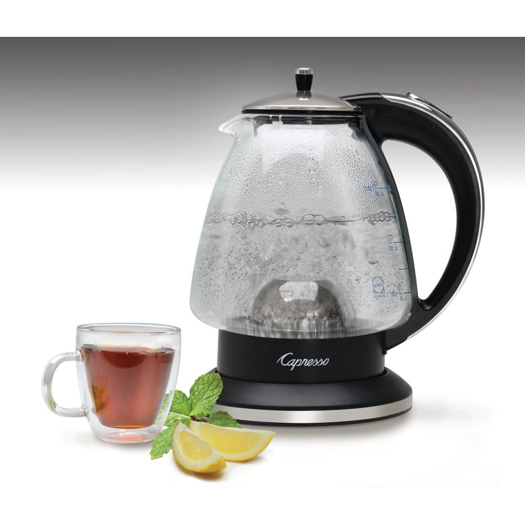 Capresso 48 oz Black and Chrome Glass Electric Kettle