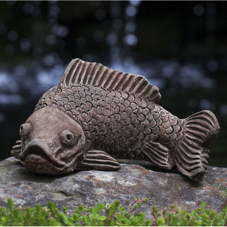 Large Aged Limestone Cast Stone Koi Garden Statue