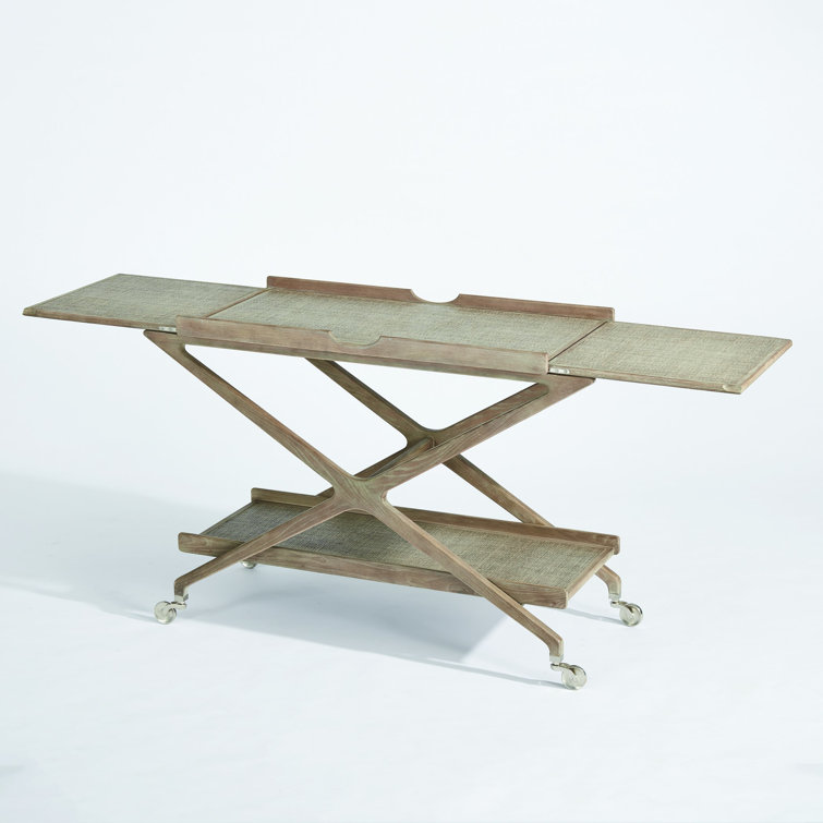 Grey Cerused Ash and Nickel Finish Oval Bar Cart with Storage