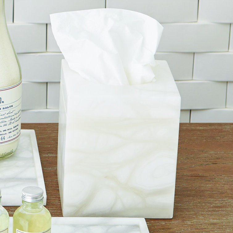 White Alabaster Marbled Tissue Box Cover