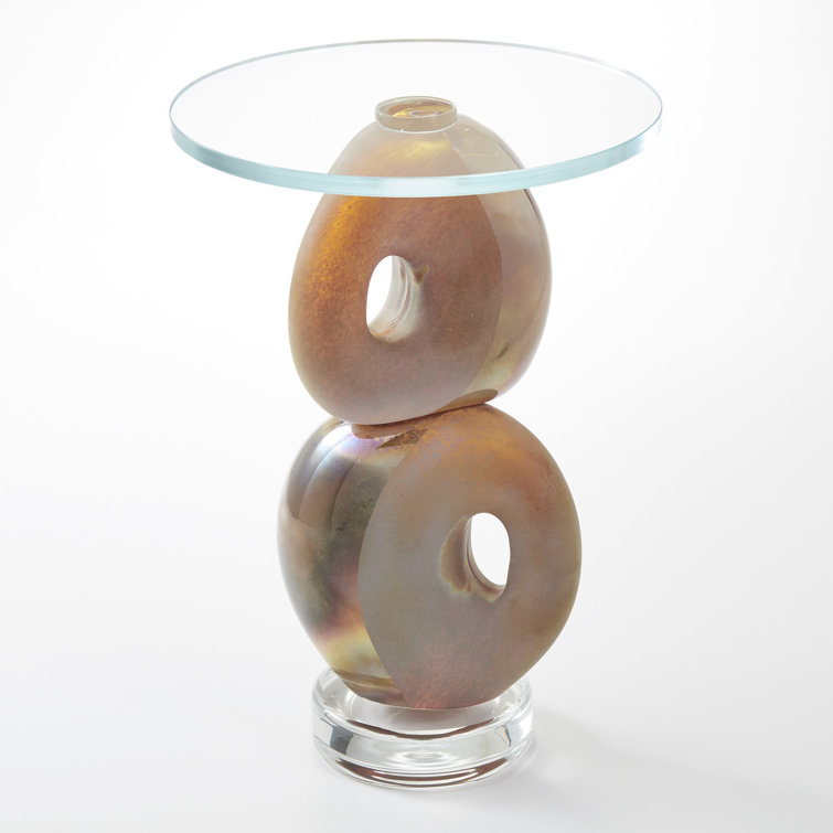 Pablo Round Gold & Glass Accent Table, 15"