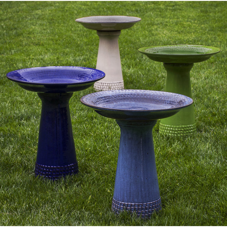 Cream Glazed Terra Cotta Birdbath with Wide Basin