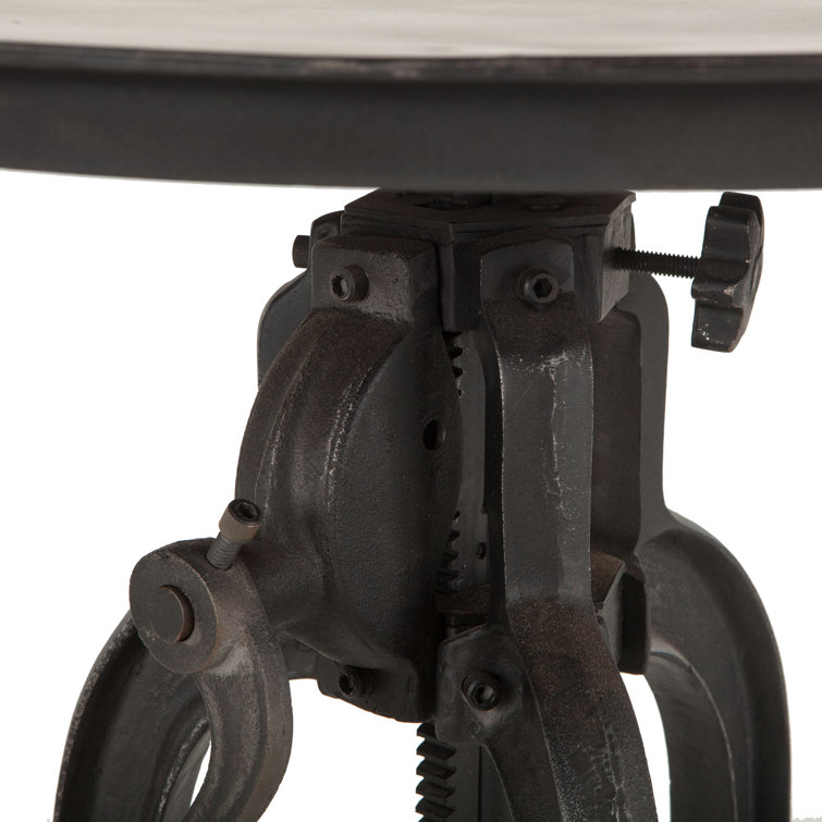 Adjustable Round Black Wood and Metal Industrial Table