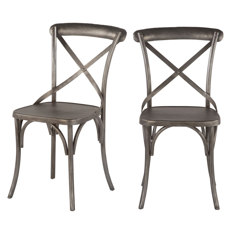 Gray Metal Cross Back Side Chair with Reinforced Legs