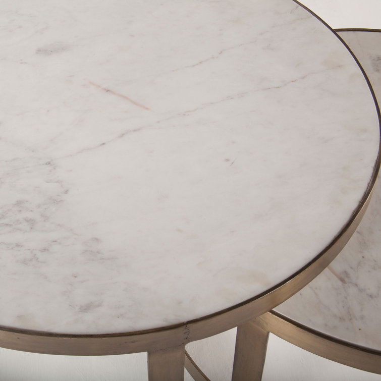 Gold and White Marble Round Nesting Coffee Tables