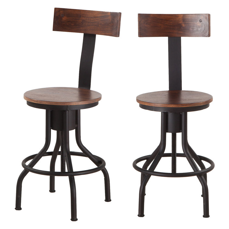 Adjustable Acacia Wood and Zinc Bar Stool with Swivel