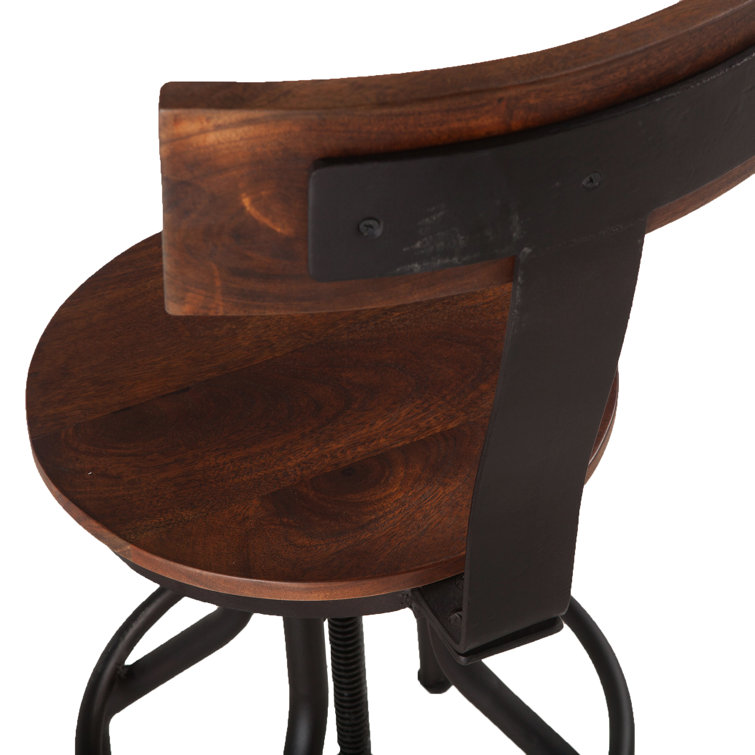 Adjustable Acacia Wood and Zinc Bar Stool with Swivel