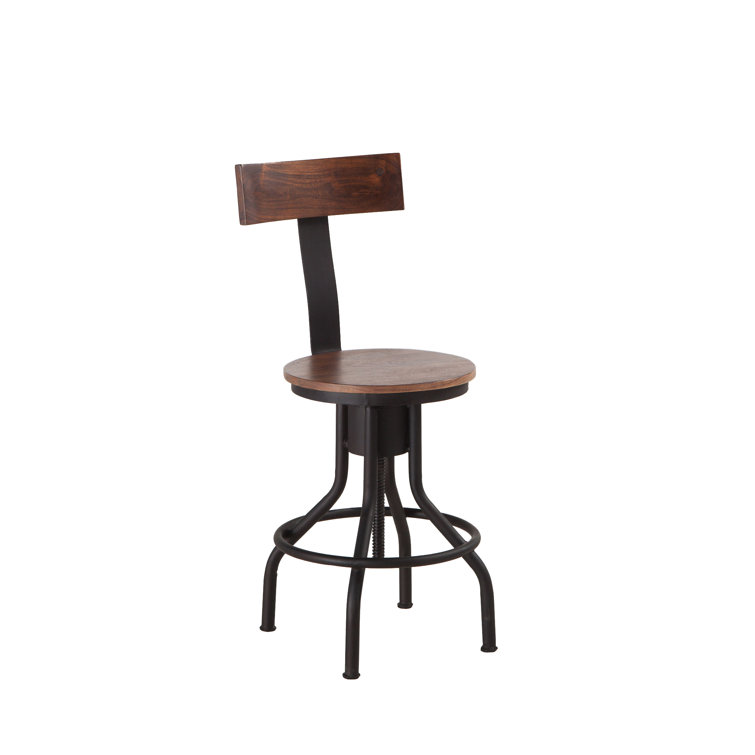 Adjustable Acacia Wood and Zinc Bar Stool with Swivel