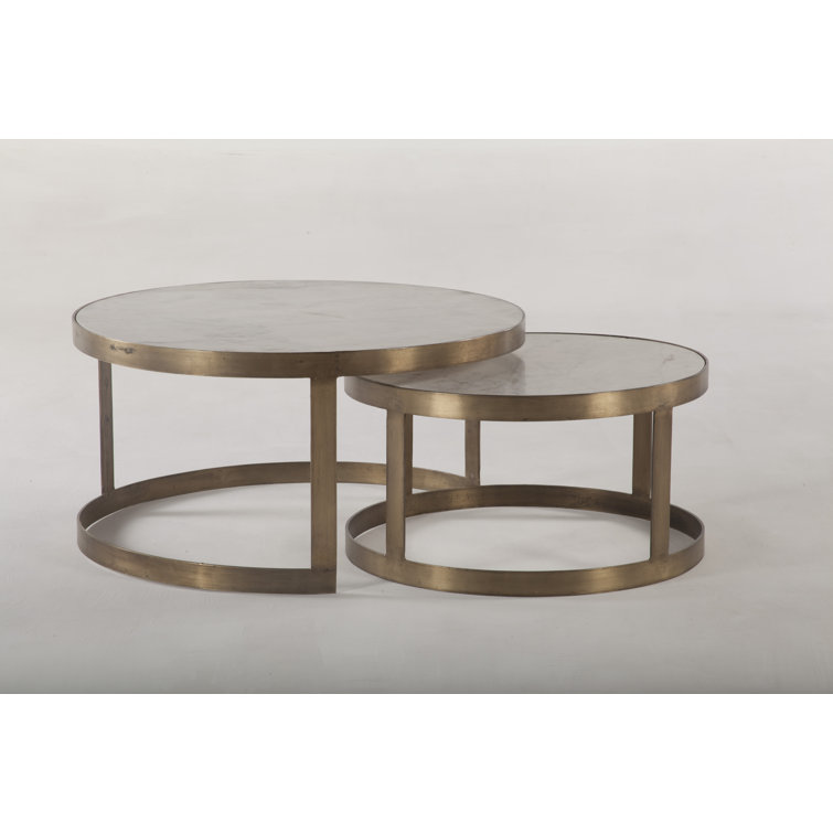 Gold and White Marble Round Nesting Coffee Tables