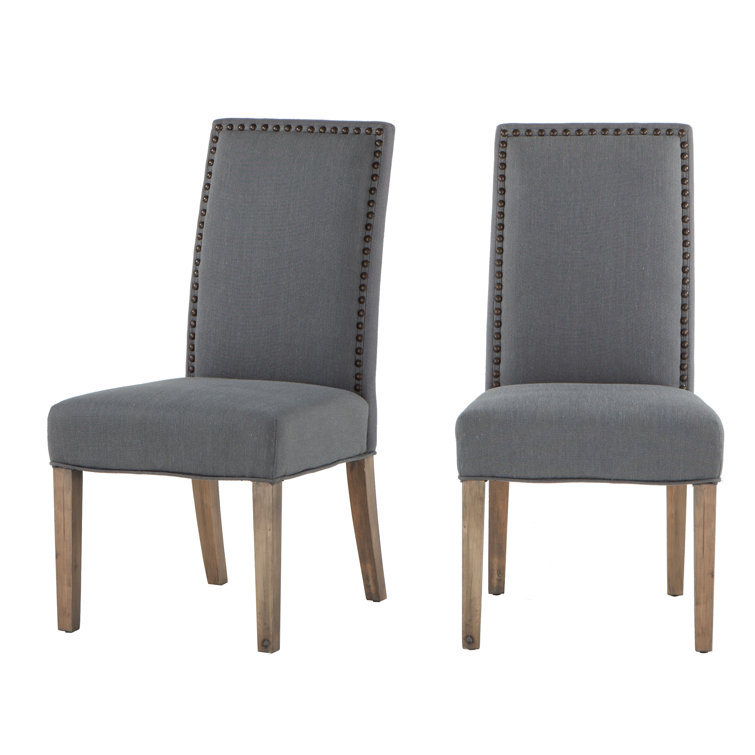 High Parsons Upholstered Linen Side Chair in Warm Gray