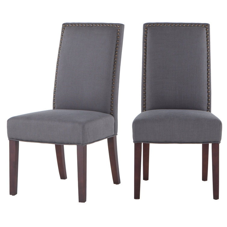 High Parsons Upholstered Linen Side Chair in Warm Gray